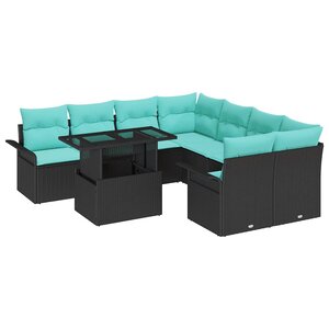 vidaXL Ensemble de canapé de jardin 9 Pièces Noir Poly Rattan