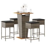 vidaXL Ensemble de bar de jardin 5 Pièces avec coussins gris poly rotin