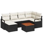 Ensemble de Canapés de Jardin de 7 Pièces avec Coussins Noir Poly Rattan Acacia