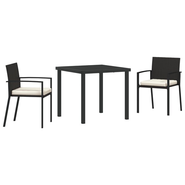 vidaXL Ensemble de Salle à Manger 3 Pièces de Jardin Noir Poly Rattan