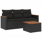 vidaXL Salon de jardin 4 Pièces avec coussins noir résine tressée