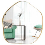 Miroir mural irrégulier 75 5 x 70 cm miroir asymétrique avec cadre en métal avec vis d'expansion miroir de courtoisie décoratif pour salon or 20_0008915