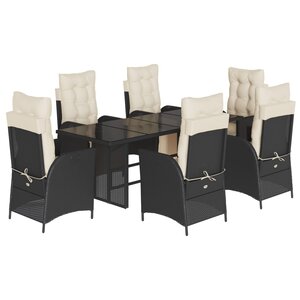 vidaXL Ensemble à manger de jardin coussins 7Pièces Noir Résine tressée