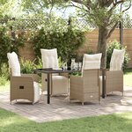 vidaXL Set de repas de jardin 5 pièces avec coussins Beige Poly Rattan