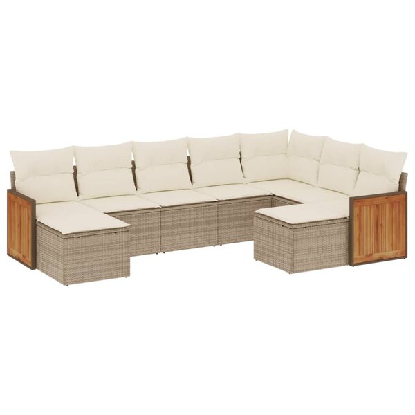 vidaXL Salon de jardin avec coussins 9 Pièces beige résine tressée