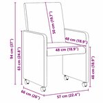 vidaXL Chaises de Salle à Manger avec Roues 2 Pièces Gris 57 x 66 x 94 cm