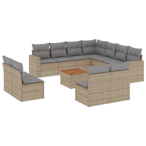 vidaXL Salon de jardin avec coussins 12 Pièces beige résine tressée