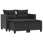 vidaXL Canapé de jardin 2 places avec tabourets noir résine tressée