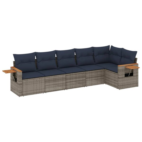 vidaXL Salon de jardin 6 Pièces avec coussins gris résine tressée