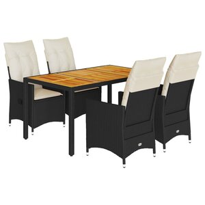 vidaXL Ensemble à manger de jardin coussins 5Pièces Noir Résine tressée