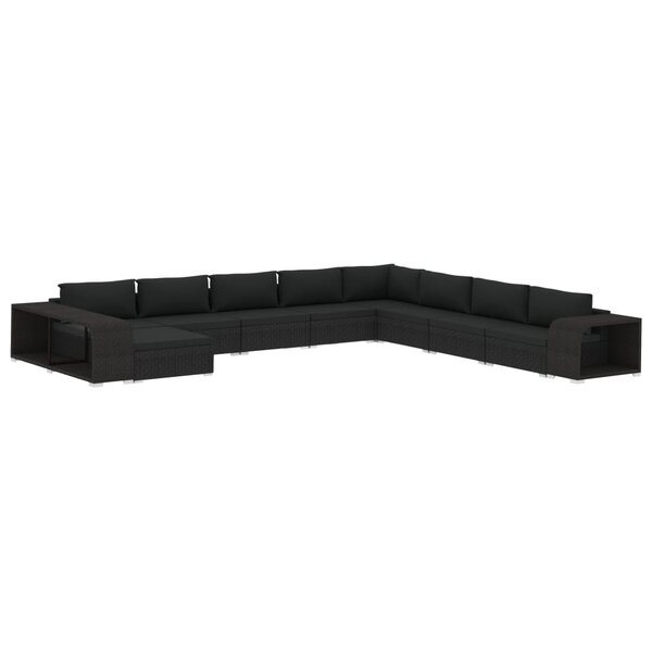 vidaXL Salon de jardin 11 Pièces avec coussins résine tressée noir