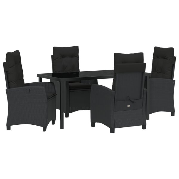 vidaXL Set de dîner de jardin de 5 pièces avec coussins noir en poly rattan
