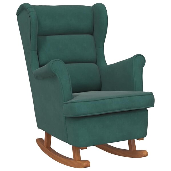 vidaXL Fauteuil à bascule à oreilles en velours vert foncé bois massif