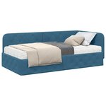 vidaXL Cadre de lit d'angle avec matelas Bleu 100 x 200 cm Velours