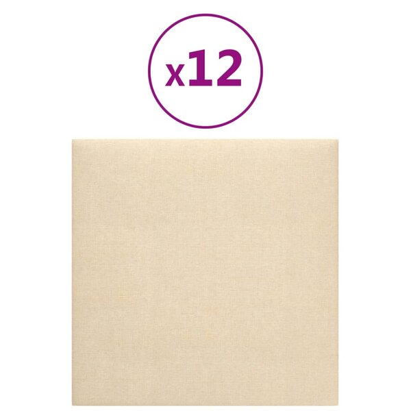 vidaXL Panneaux muraux 12 Pièces Crème 30x30 cm Tissu 1 08 m²
