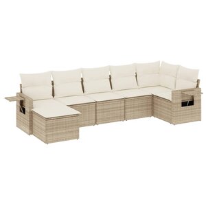 vidaXL Salon de jardin avec coussins 7 Pièces beige résine tressée