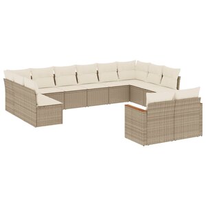 vidaXL Salon de jardin avec coussins 12 Pièces beige résine tressée