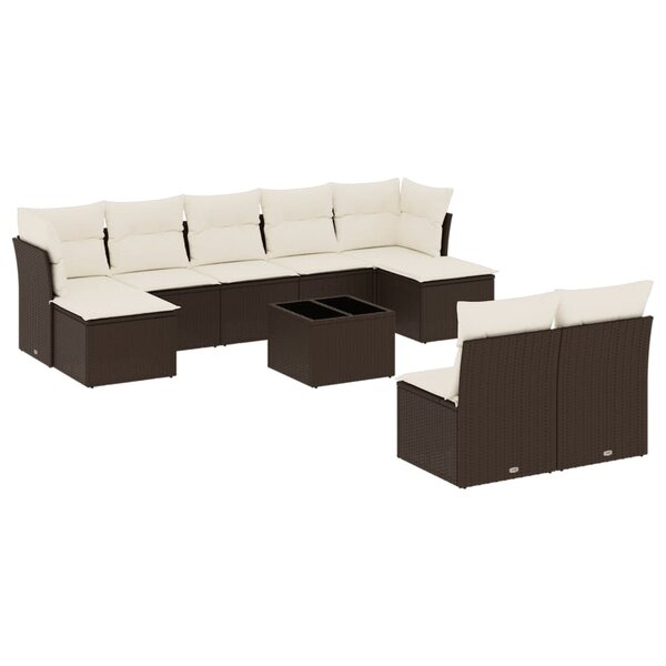 vidaXL Salon de jardin 10 Pièces avec coussins marron résine tressée