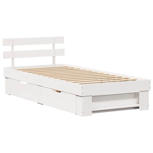 vidaXL Cadre de lit avec tiroir Blanc 90 x 200 cm Bois massif en pin