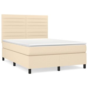 vidaXL Sommier à lattes de lit avec matelas Crème 140x200 cm Tissu