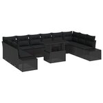 vidaXL Set de canapé de jardin 11 pièces avec coussins en poly rattan noir