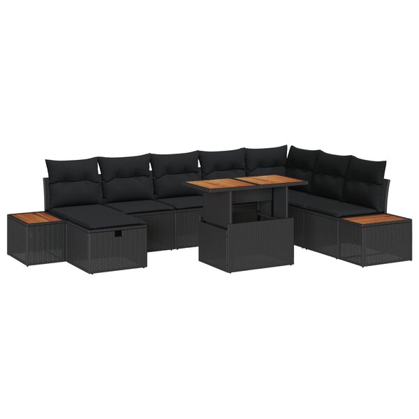 vidaXL Ensemble de canapé de jardin 9 pièces avec coussins noir en poly rattan