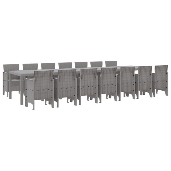 Ensemble de repas de jardin de 15 pièces vidaXL Gris clair Poly Rattan