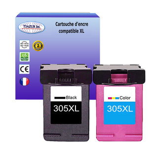 T3azur - 1+1 cartouches d'encre compatibles remplace hp 305 305xl noire+ couleur pour hp deskjet 2732e 2752 2752e 2755 2755e