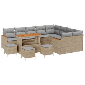vidaXL Ensemble de canapé de jardin 13 Pièces Beige polyrotin