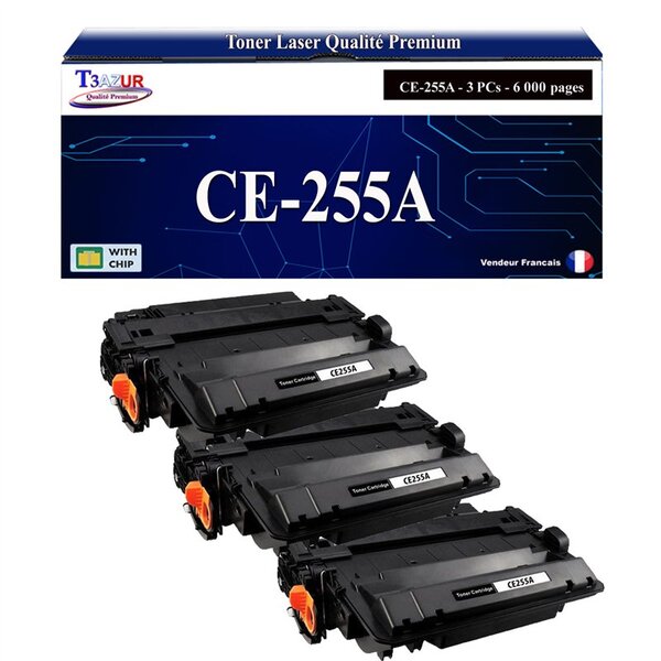 T3AZUR -3x Toners compatibles avec HP CE255A (55A) pour HP LaserJet Enterprise 500 MFP M521DN  M521DW  M525  M525C  M525DN  M525F