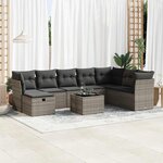 vidaXL Salon de jardin 9 Pièces avec coussins gris résine tressée