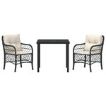 vidaXL Ensemble repas jardin 3 pièces avec coussins Noir Poly Rotin