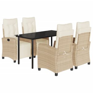 vidaXL Ensemble à manger de jardin avec coussins 5Pièces Beige poly rotin