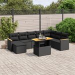 vidaXL Salon de jardin 9 Pièces avec coussins noir résine tressée