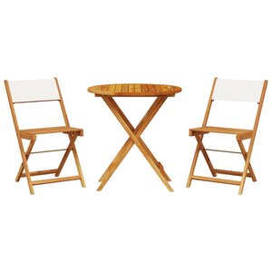 vidaXL Ensemble de bistro 3 Pièces blanc crème tissu et bois massif