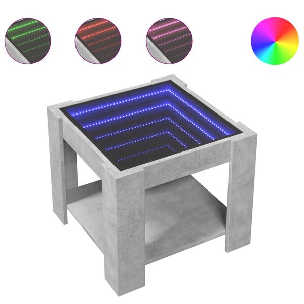 vidaXL Table basse avec LED gris béton 53x53x45 cm bois d'ingénierie