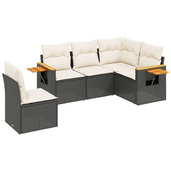vidaXL Salon de jardin 5 Pièces avec coussins noir résine tressée