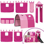 vidaXL Lit superposé avec toboggan et rideaux rose 90x190 cm