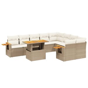 vidaXL Salon de jardin avec coussins 10 Pièces beige résine tressée