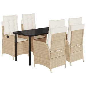 vidaXL Ensemble à manger de jardin avec coussins 5Pièces Beige poly rotin