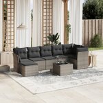 vidaXL Salon de jardin 8 Pièces avec coussins gris clair résine tressée