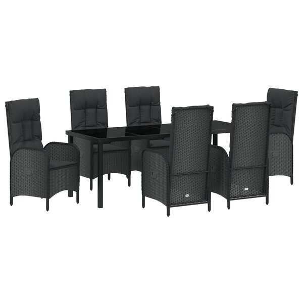 vidaXL Set de 7 pièces de salle à manger de jardin Noir Rotin synthétique