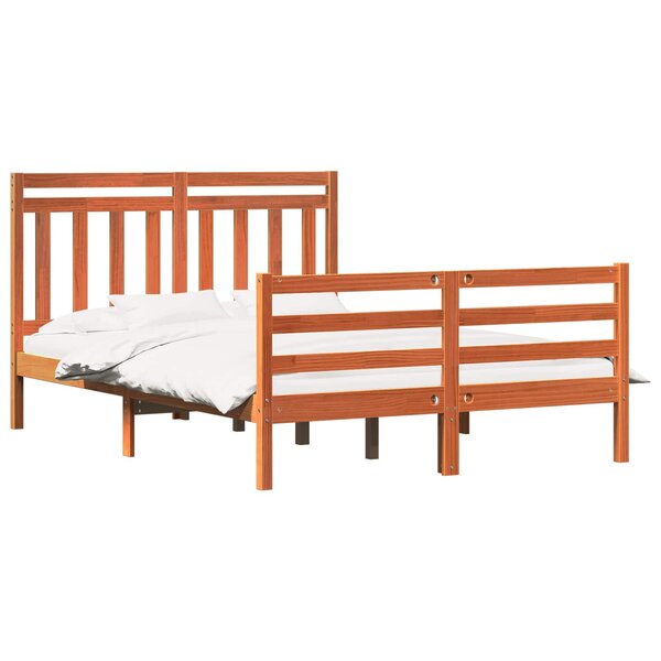 vidaXL Cadre de lit avec tête de lit Cire marron 140 x 200 cm