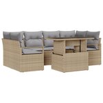 Ensemble de canapé de jardin de 7 pièces avec coussins beige en poly rotin