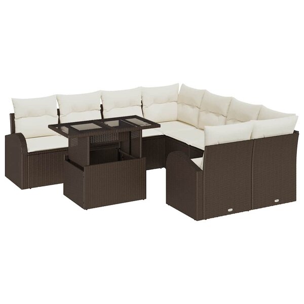 vidaXL Ensemble de canapé de jardin 9 Pièces Marron 100 x 55 x 73 cm