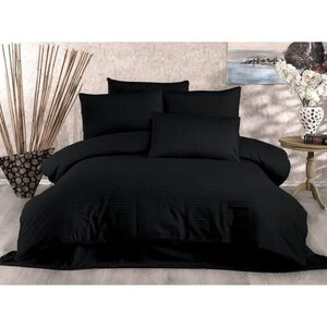 Parure de lit - housse de couette 220 x 240 + 2 taies d'oreiller 60 x 60  80  coton- Noir