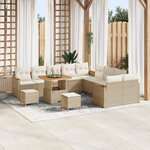 Ensemble de sofas de jardin 13 pièces avec coussins Beige Poly Rattan Acacia