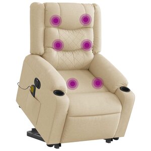 vidaXL Fauteuil inclinable de massage électrique Crème Tissu