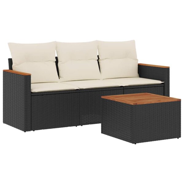 vidaXL Salon de jardin 4 Pièces avec coussins noir résine tressée