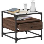 vidaXL Table basse et dessus en verre chêne marron 50x50x45 cm acier